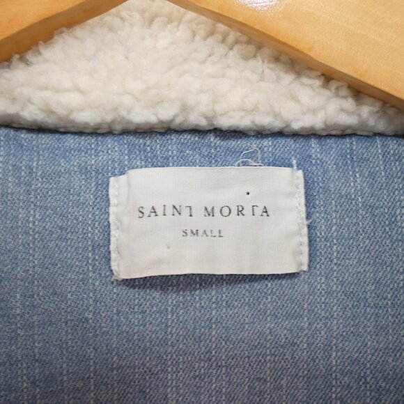 Saint Morta Sherpa Denim Jacket Small Men’s Unisex Oversized Boyfriend Fit - Picture 8 of 10